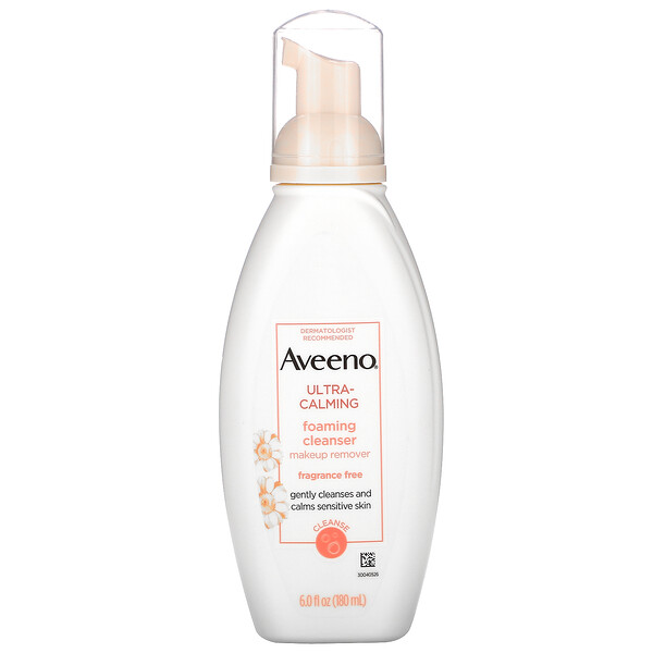 Aveeno, 超級平靜舒緩泡沫洗面乳，無香，6.0 液量盎司（180 毫升）