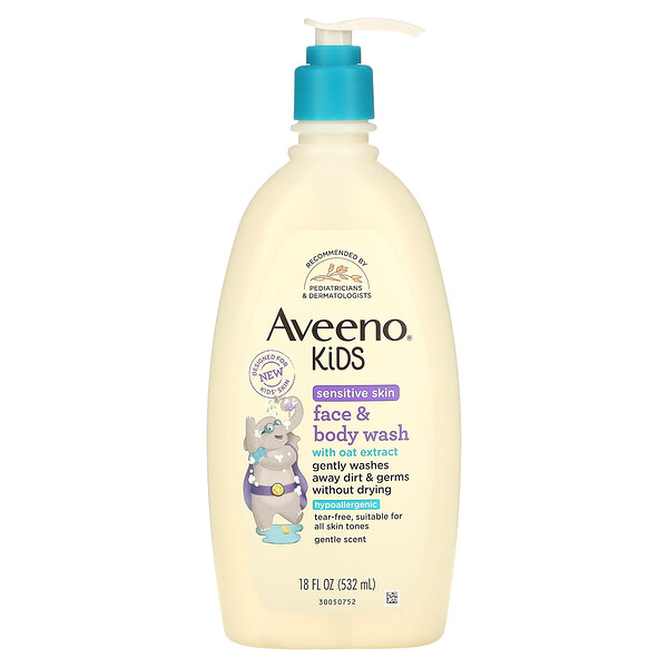 Aveeno‏, ילדים, תרחיץ פנים וגוף עם תמצית שיבולת שועל, 532 מ“ל (18 אונקיות נוזל)