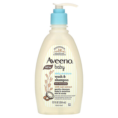 

Aveeno, Baby, Daily Moisture Wash & Shampoo, With Shea Butter, Coconut, 12 fl oz (354 ml)