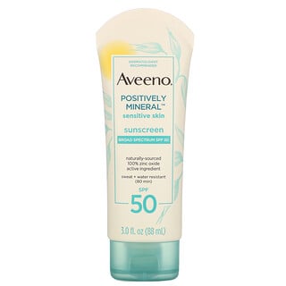 Aveeno, Positively Mineral, солнцезащитное средство для чувствительной кожи, SPF 50, 88 мл (3,0 жидк. унции)