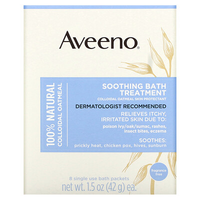 

Aveeno Soothing Bath Treatment Fragrance Free 8 Single Use Bath Packets 1.5 oz (42 g) Each.