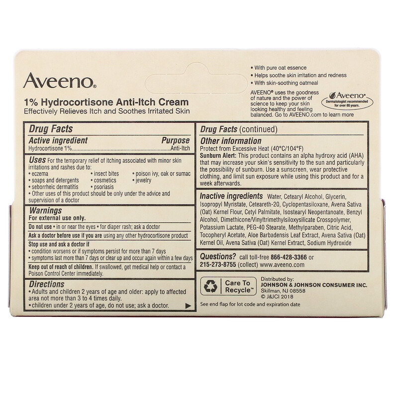 Aveeno, Active Naturals, 1% Hydrocortisone, Anti-Itch Cream, 1 oz (28 g ...