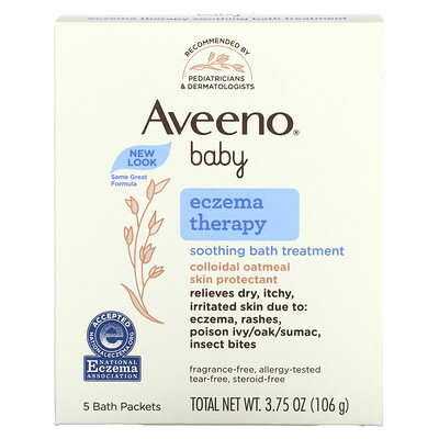 

Aveeno для детей, против экземы, успокаивающее средство для ванн, без отдушек, 5 пакетиков для ванн, 21 г (0,75 унции)