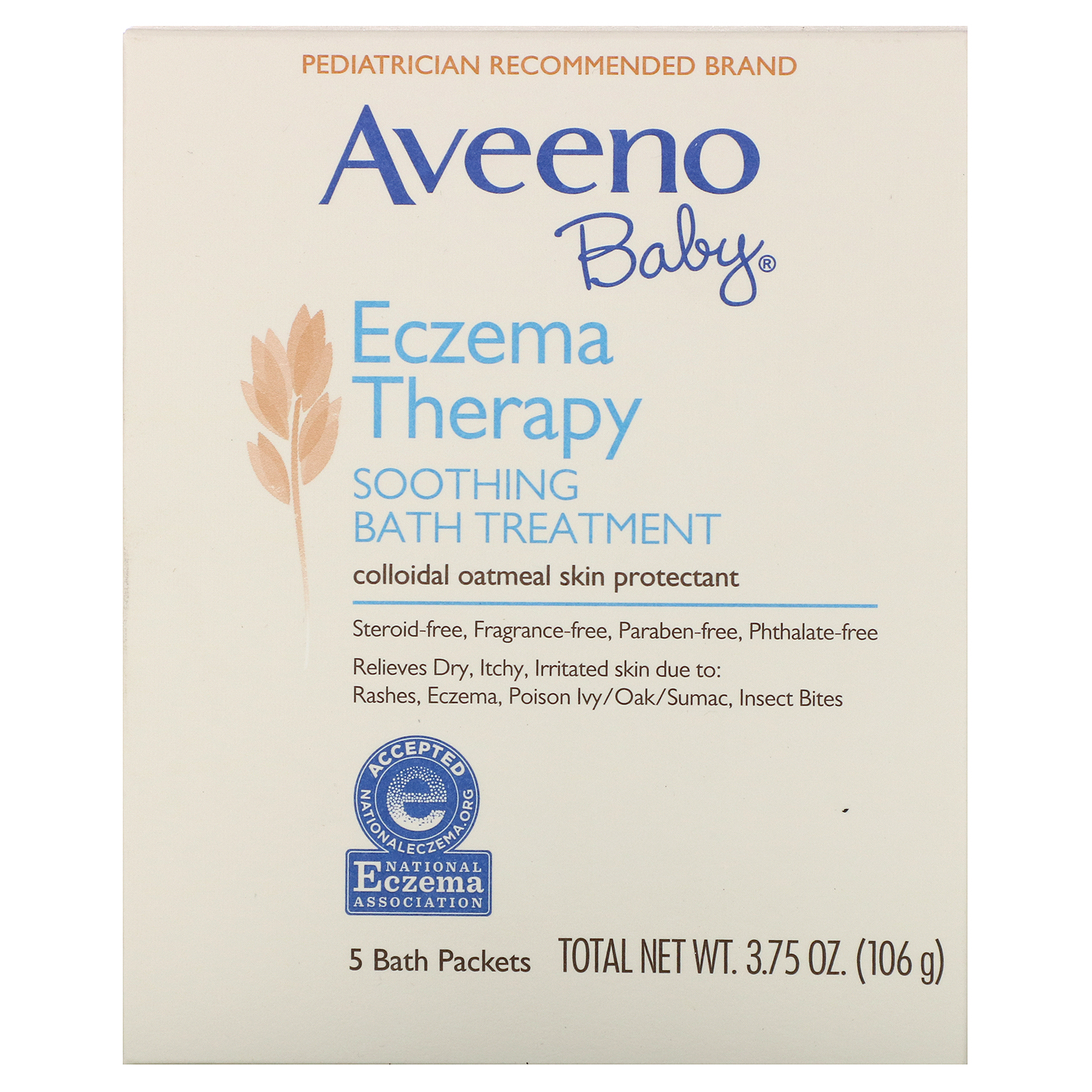 Aveeno Baby Eczema Therapy Soothing Bath Treatment Fragrance Free 5 Bath Packets 3 75 Oz 106 G Iherb