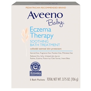 Aveeno, Для детей, лечение экземы, успокаивающая ванна, без запаха, 5 пакетов для ванны, 3.75 унций (106 г)
