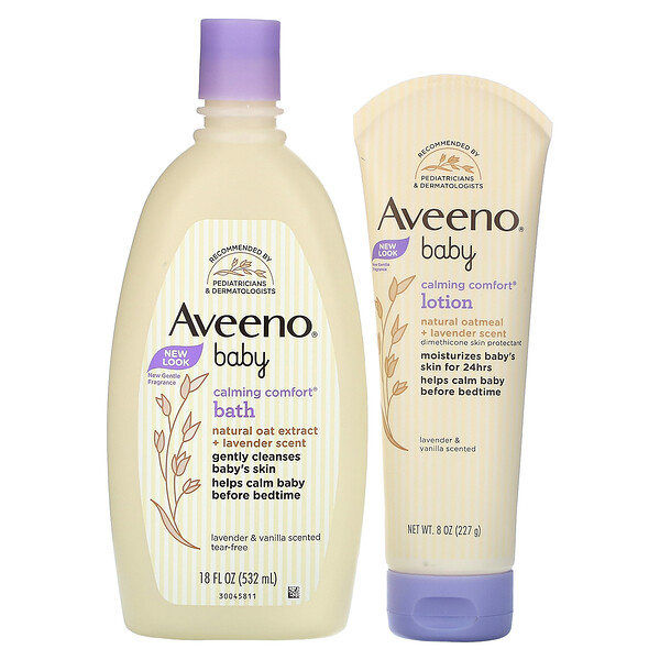 Aveeno‏, Baby, Calming Comfort Bath + Lotion Set, Lavender and Vanilla, 2 Piece Set