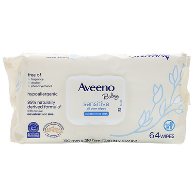 Aveeno Baby, детские салфетки для лица и тела, для чувствительной кожи, 64 шт.