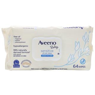 Aveeno, Baby, Sensitive, All Over Wipes,  64 Wipes