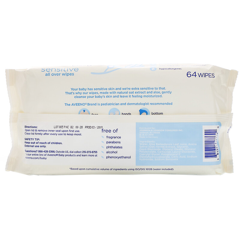 Aveeno, Baby, Sensitive, All Over Wipes, 64 Wipes