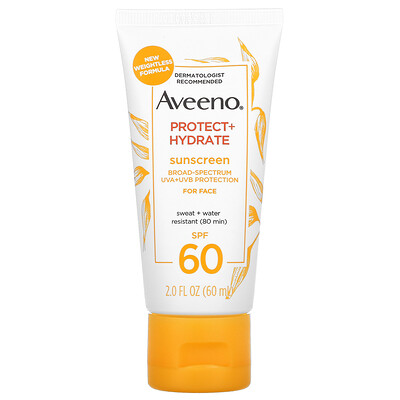 Aveeno Protect + Hydrate, солнцезащитное средство, для лица, SPF 60, 60 мл (2 жидк. Унции)
