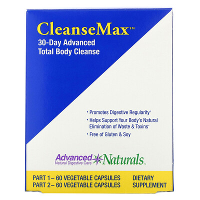 Advanced Naturals CleanseMax улучшенное средство для всего тела за 30 дней 2 флакона 60 растительных капсул в каждом