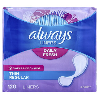 Always, Daily Fresh Liners, Thin, Regular Unscented, 120 Liners