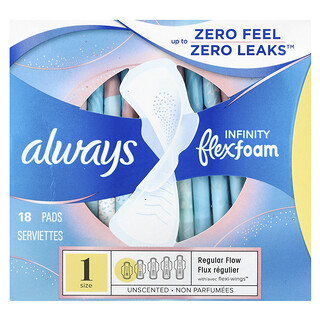 Always, Infinity Flex Foam with Wings, Size 1, Regular Flow, Unscented, 18 Pads