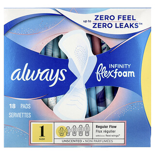Always, Infinity Flex пяна с Flexi-Wings, размер 1, Regular Flow, без аромат, 18 подложки
