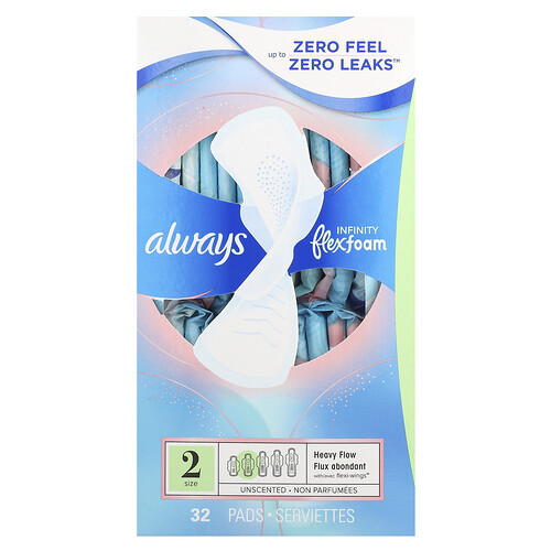 Always Infinity Flex Foam with Flexi-Wings™, Size 2, Heavy Flow, Unscented, 32 Pads