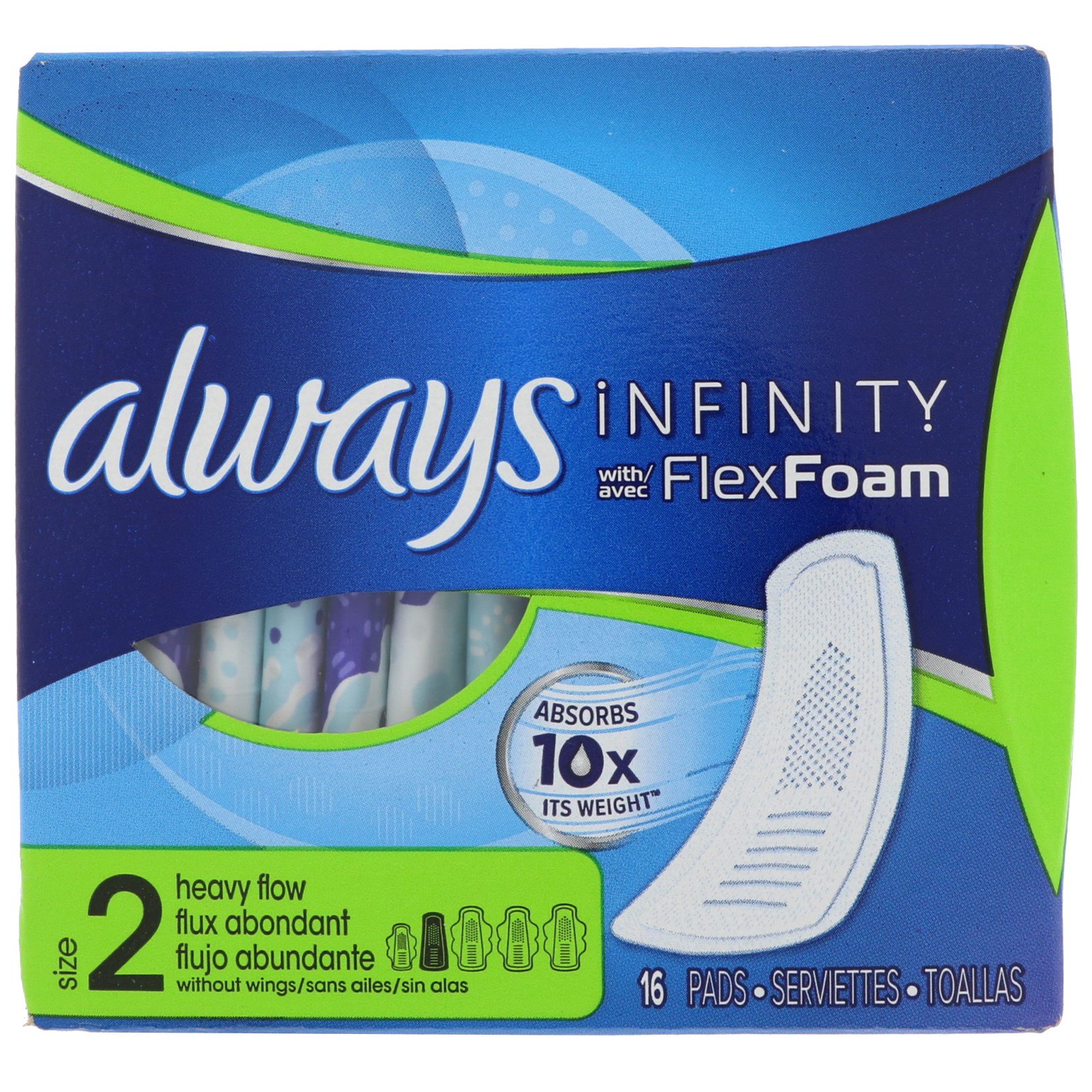 Always Infinity Flex Foam Size 2 Heavy Flow 16 Pads Iherb