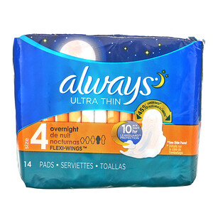 Always, Ultra Thin with Wings, Size 4, Overnight, 14 Pads отзывы