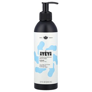 Ayeya, Traditional African Black Soap, For All Skin Types, Fragrance-Free, 12 fl oz (354 ml)