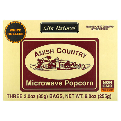 Product Image for Amish Country Popcorn, Microwave Popcorn, Lite Natural, 3 Bags, 3 oz (85 g) Each