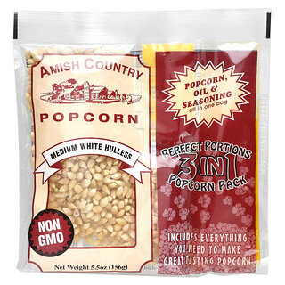 Amish Country Popcorn, Perfect Portions Kemasan Popcorn 3 in 1, Medium White Tanpa Kulit, 156 g (5,5 ons)