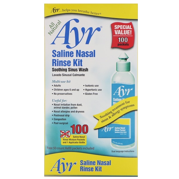 AYR, All Natural Saline Nasal Rinse Kit, 1 Kit - iHerb