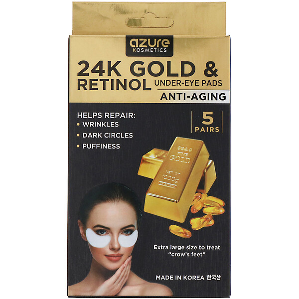 Azure Kosmetics‏, 24K Gold & Retinol, רצועות לאיזור שמתחת לעיניים, אנטי-אייג'ינג, 5 זוגות