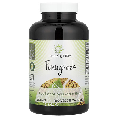 Amazing India, Fenogreco, 180 cápsulas vegetales (610 mg por cápsula)