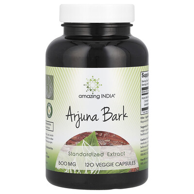 Amazing India, Corteza de arjuna, Extracto estandarizado, 500 mg, 120 cápsulas vegetales