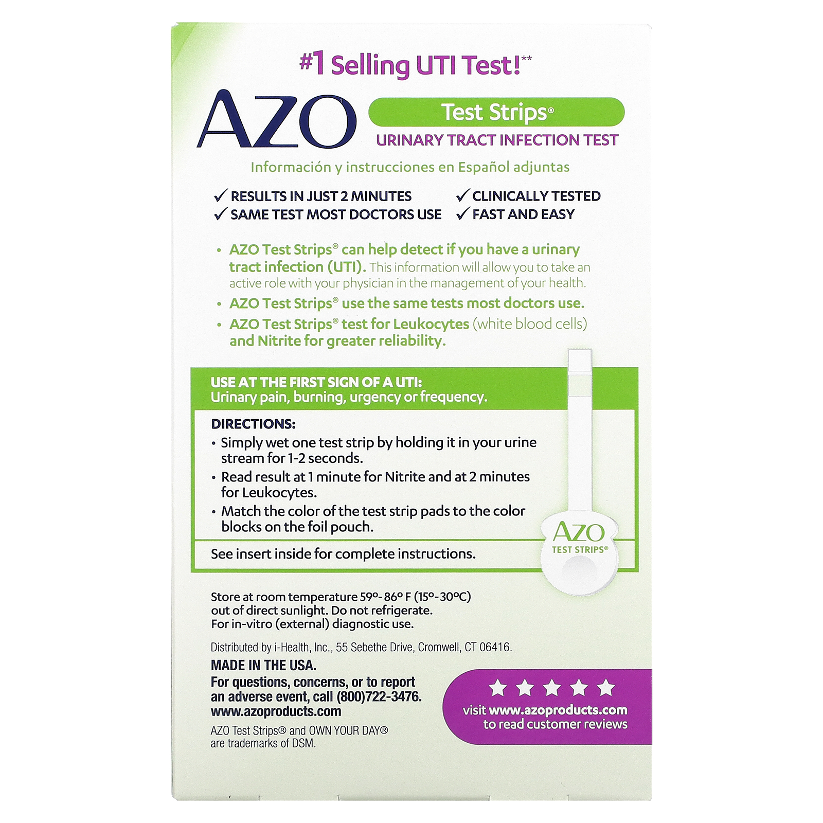 Azo Urinary Tract Infection Test Strips 3 Self Testing Strips