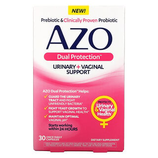 Azo, Dual Action, Urinary + Vaginal Support, 30 Capsules