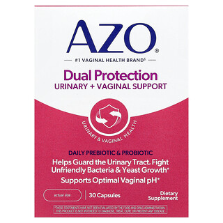 AZO, Dual Protection, Urinary + Vaginal Support, 30 Once Daily Capsules
