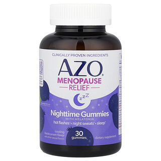 AZO, Alivio de la menopausia, Gomitas con melatonina para la noche, Grosella negra refrescante, 30 gomitas