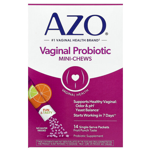Azo Vaginal Probiotic Mini Chews, Fruit Punch, 14 Single-Serve Packets, 1.4 g (0.049 oz) Each