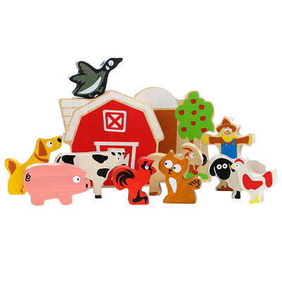 Begin Again Toys Balance Barn, набор для игр на ферме, для детей от 2 лет, набор из 12 предметов