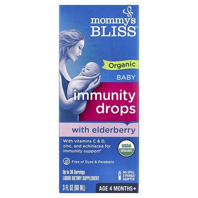 Mommy's Bliss, Gotas inmunitarias orgánicas con saúco para bebés, 4 meses en adelante, 90 ml (3 oz. líq.)
