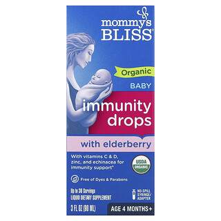 Mommy's Bliss, Gouttes pour le système immunitaire des bébés biologiques aux baies de sureau, 4 mois et plus, 90 ml