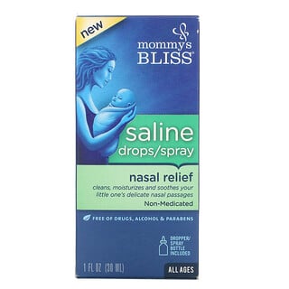 Mommy's Bliss, 鹽水滴鼻劑/噴霧，適用于不同年齡人群，1 液量盎司（30 毫升）