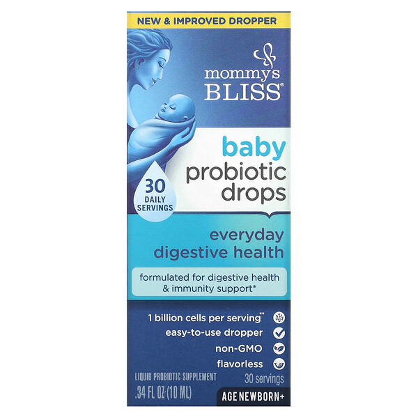 Mommy's Bliss‏, טיפות פרוביוטיות, לשימוש יומי, לילודים ומעלה, 10 מ"ל (0.34 אונקיות נוזל)