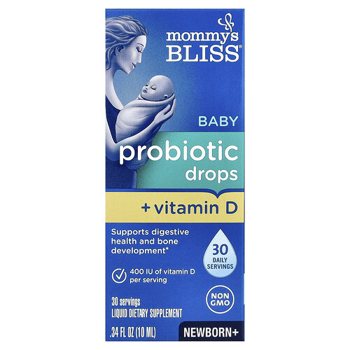 Mommy's Bliss, Gouttes probiotiques pour bébé + Vitamine D, Nouveaunés+, 10 ml