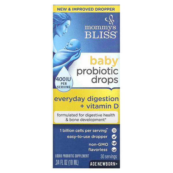 Mommy's Bliss‏, Probiotic Drops + Vitamin D, .34 fl oz (10 ml)