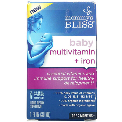 Mommy's Bliss Baby Multivitamin + Iron, Ages 2 Months, Grape, 1 fl oz ( 30 ml)
