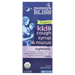 Mommy's Bliss, Organik Çocuklar İçin Öksürük Şurubu ve Mukusu, Gece Kullanımı, 1-12 Yaş, 120 ml (4 fl oz)