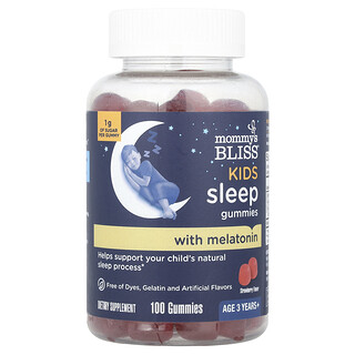 Mommy's Bliss, Gomitas para dormir con melatonina para niños, Para niños de 3 años en adelante, Fresa, 1 mg, 100 gomitas