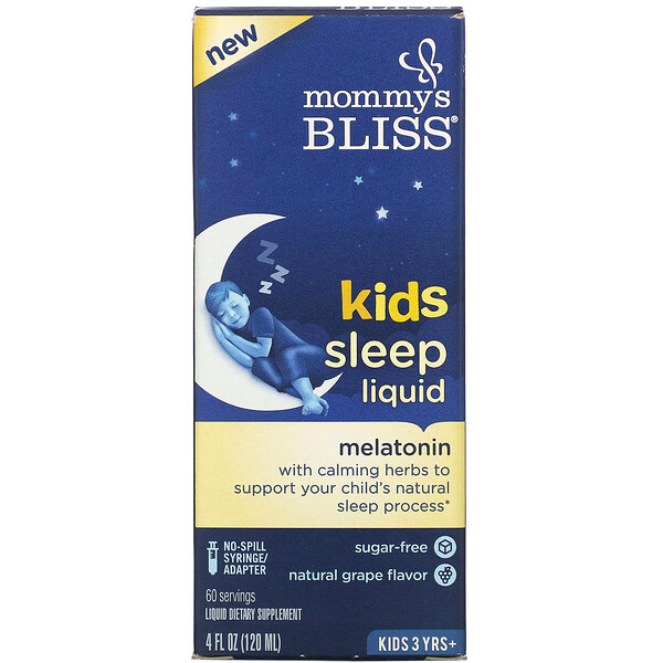 Mommy's Bliss, Kids, жидкое средство для сна, мелатонин, для детей от 3 лет, со вкусом винограда, 120 мл (4 жидк. унции)