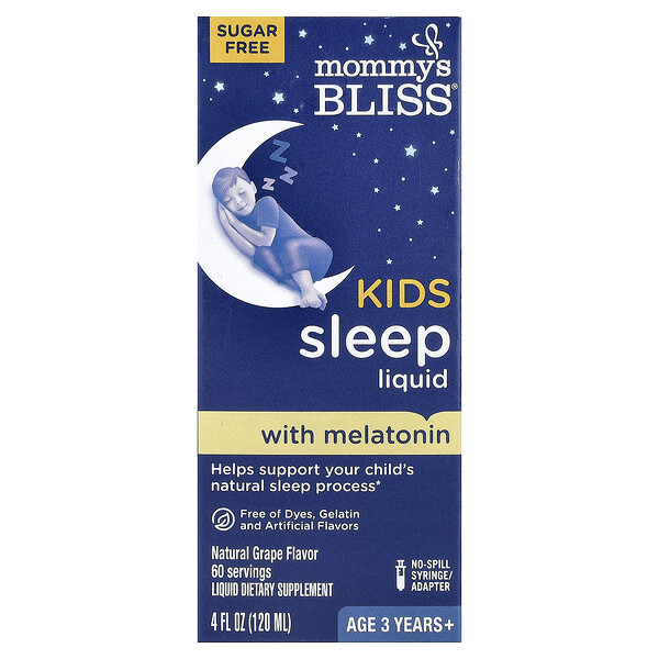 Mommy's Bliss Kids, Sleep Liquid with Melatonin, Age 3 Years+, Natural Grape, 4 fl oz (120 ml)