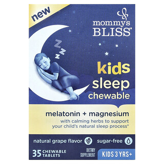 Mommy's Bliss, Comprimés à croquer pour le sommeil des enfants, Mélatonine et magnésium, Enfants de 3 ans et plus, Arôme naturel de raisin, 35 comprimés à croquer