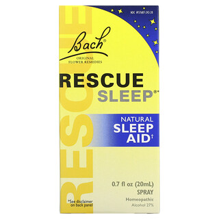 Bach, オリジナルフラワー、Rescue Sleep（レスキュースリーブ）、すっきりとした朝を迎えるサポート、20ml（0.7fl oz）天然のスプレー