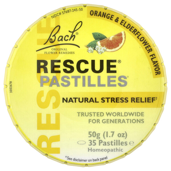 Bach Rescue® Pastilles, Natural Stress Relief, Orange & Elderflower, 35 Pastilles