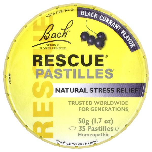 Bach Rescue® Pastilles, Natural Stress Relief, Black Currant, 35 Pastilles