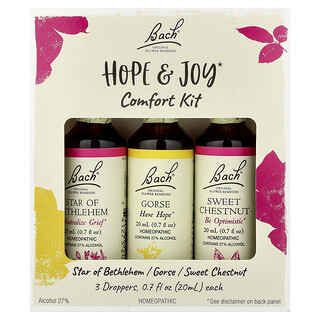 Bach, Hope & Joy Comfort Kit, 3 goteros, 20 ml (0,7 oz. Líq.) Cada uno